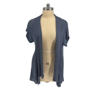 Coldwater Creek Cardigan Sweater Blue Open Front Linen Blend Crochet XL(18)
